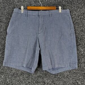 Banana Republic Aiden Club Shorts Mens 34 Blue White Micro Check Cotton Stretch